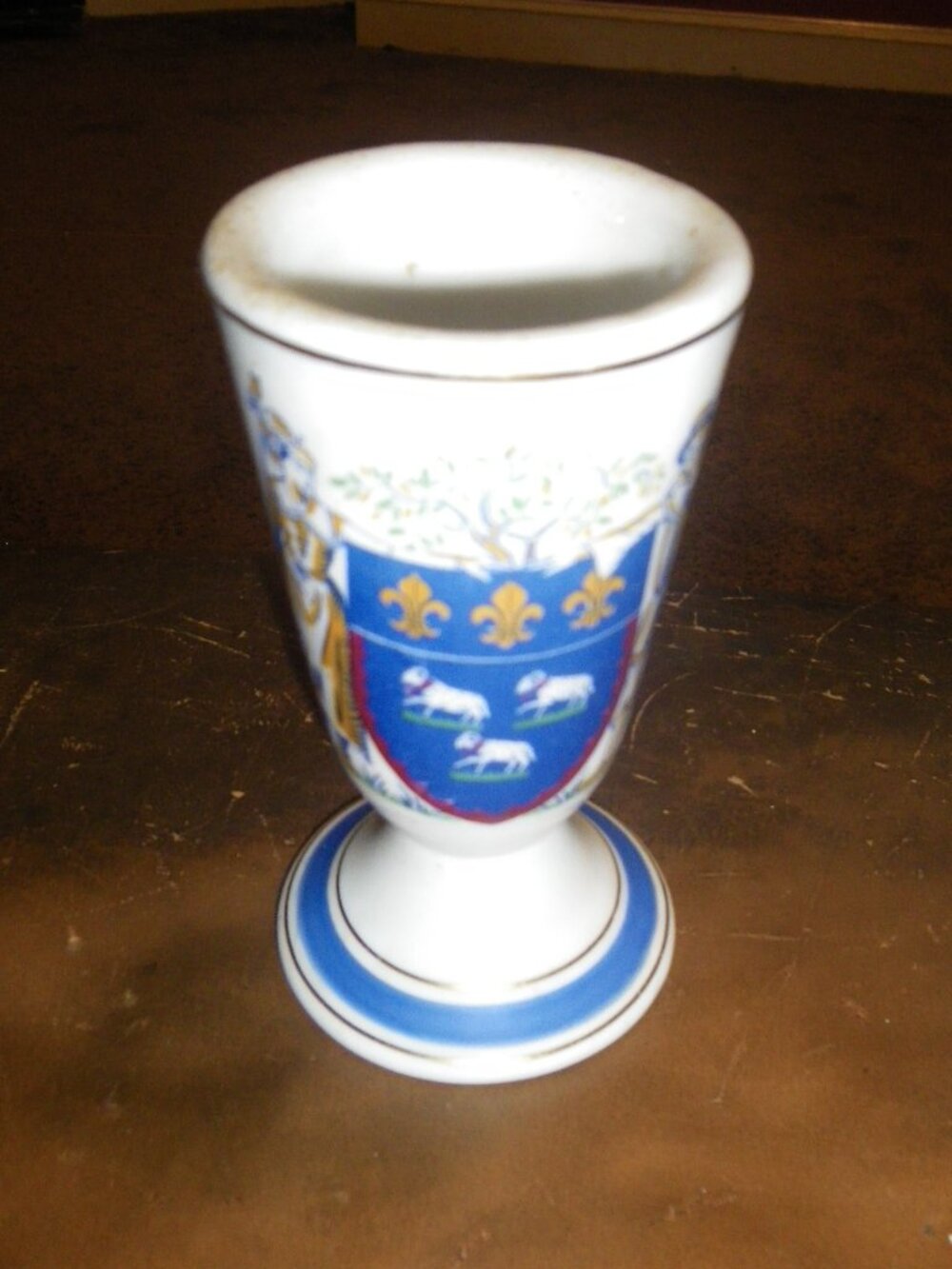 Vintage French Thick Porcelain Goblet Gvillaume Bourses Decor Reserve Coat Arms